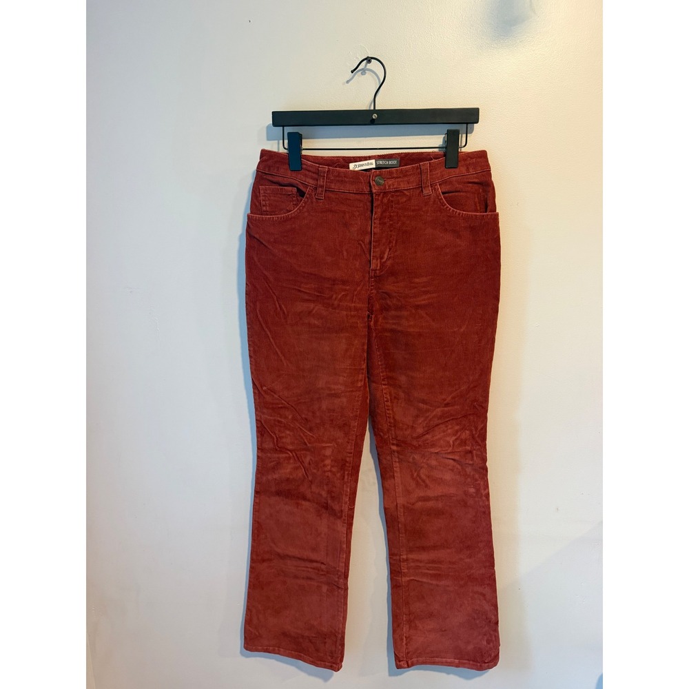 St Johns Bay Womens Rust Orange Corduroy Stretch Bootcut Pants Size 8